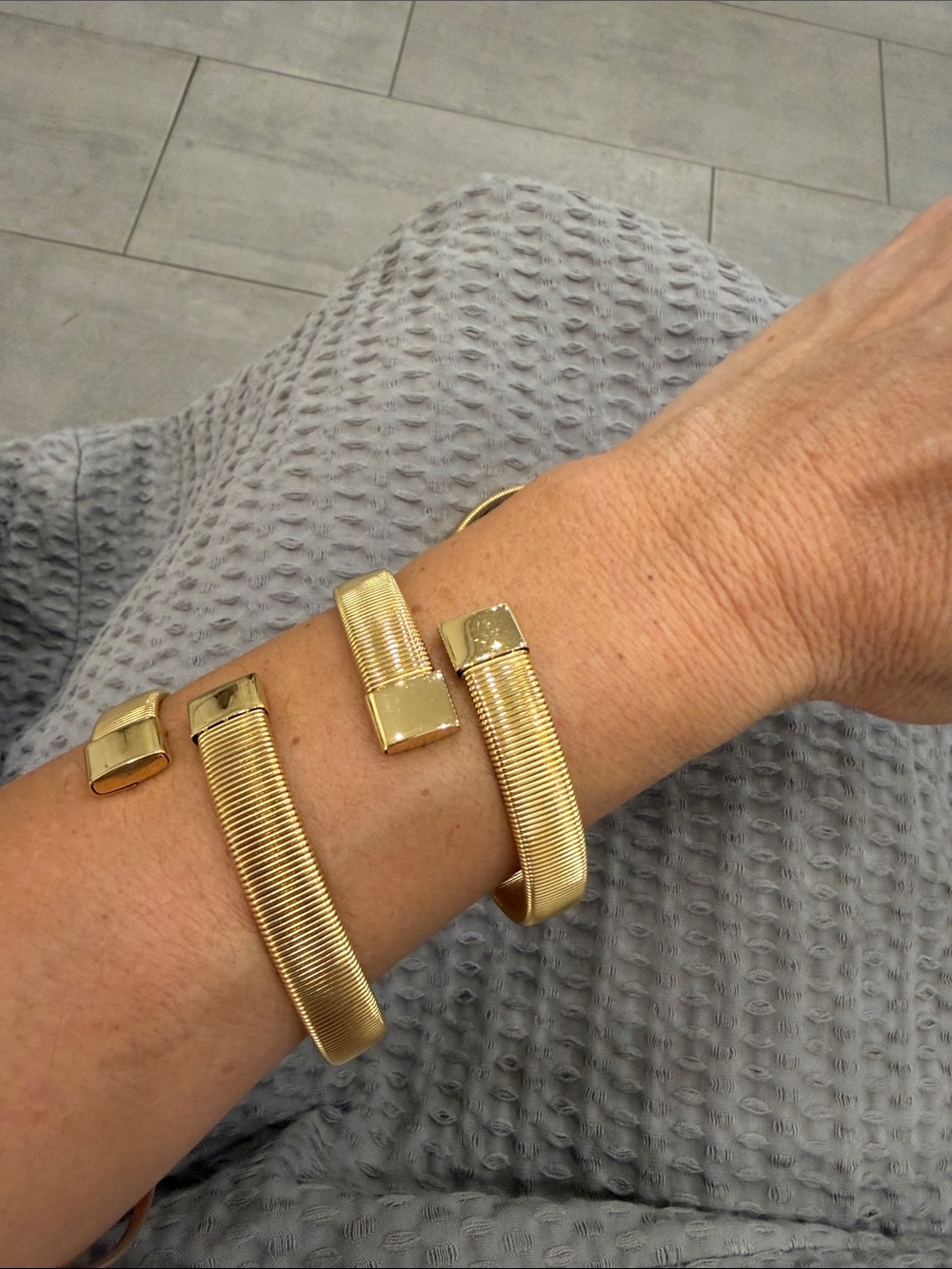Three-Piece Gold Coil Cuff Bracelet Set for Women